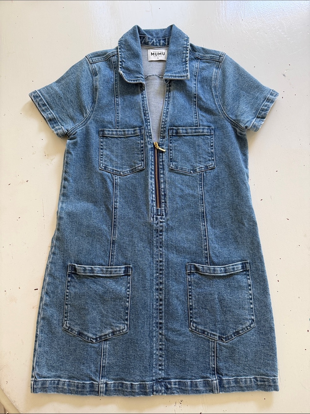 Show Me Your Mumu - Blue Denim Short-Sleeve Zip Front Dress